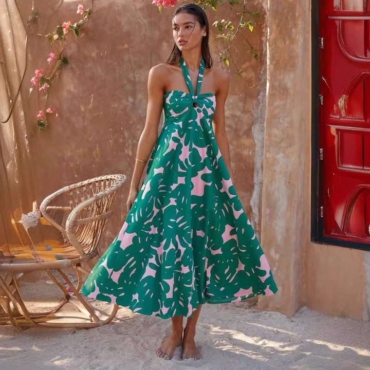 Dame Maxikjole med elegant bindebånd og legende blomsterdesign Stilla
