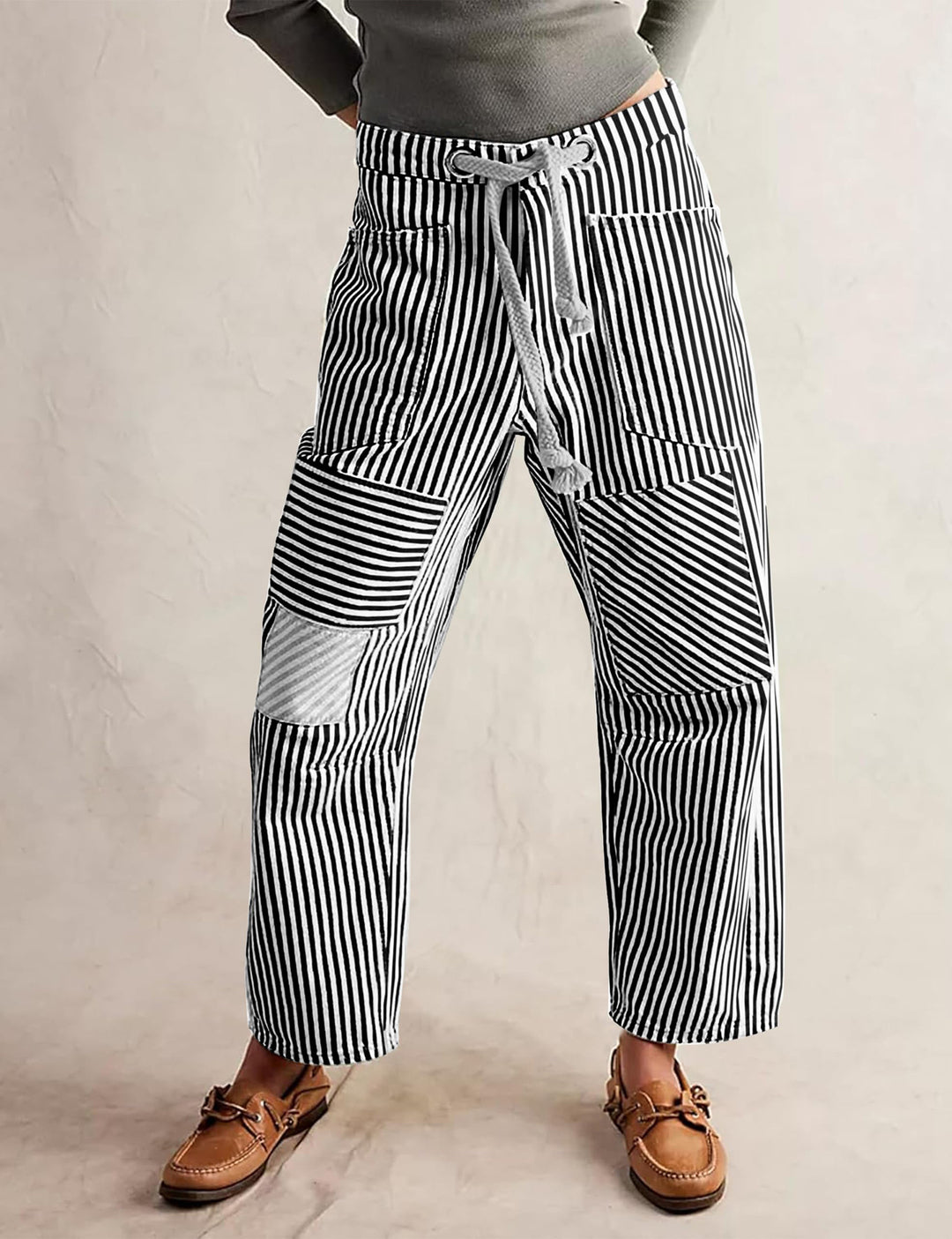 Dame Casual Stribebukser med funktionelle lommer og justerbar talje Stilla