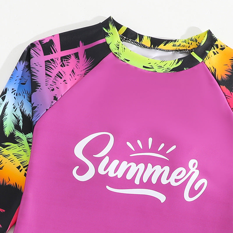 Damer Sporty Rashguard med farverig palmeprint og matchende bikiniunderdel Stilla