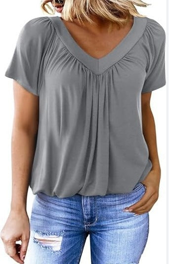 Damer Relaxed Fit Plissé V-Udskæring Top Stilla