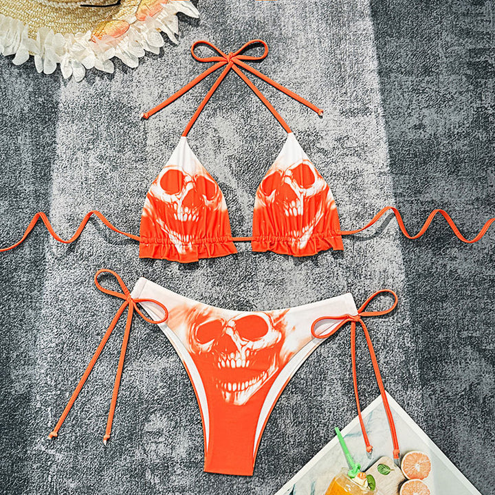 Dame Triangel-Bikini med coolt Dødningehoved-design Skovae