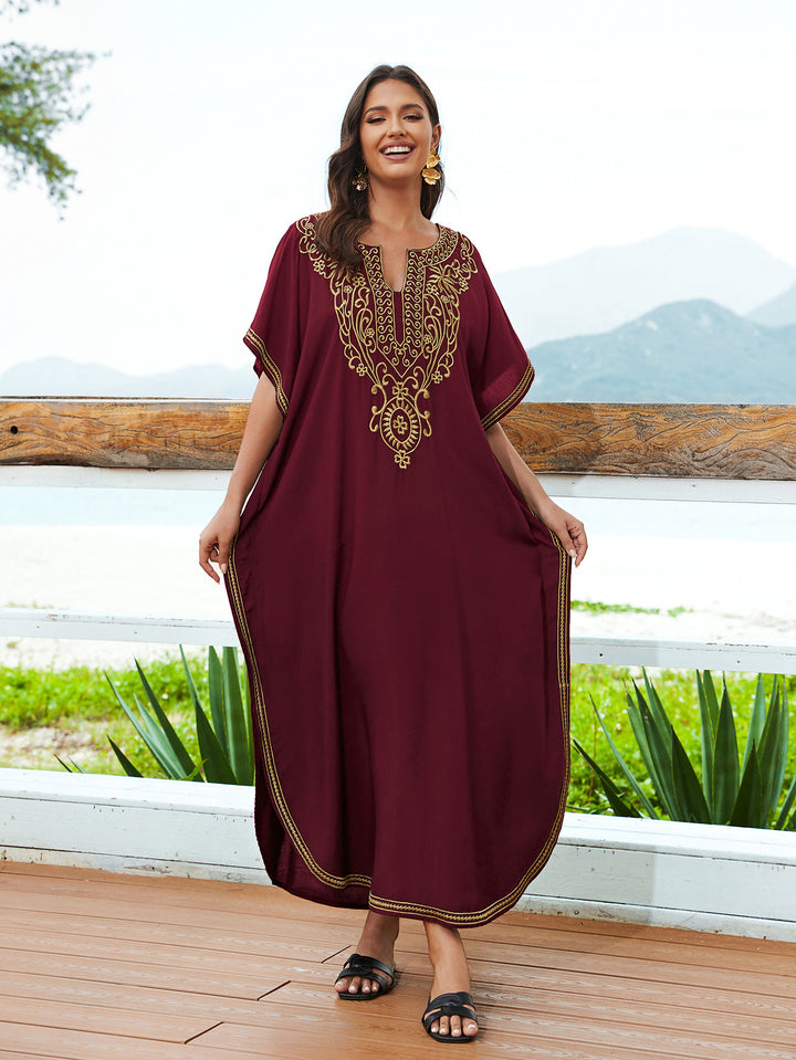 Dame luftig Kaftan med kunstneriske broderier Stilla
