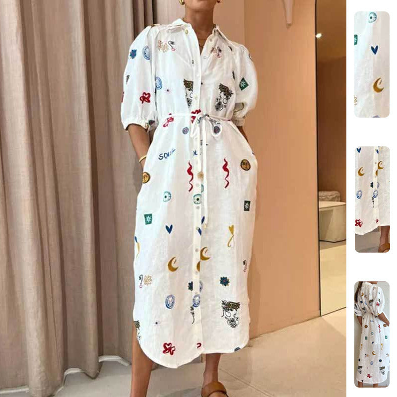 Kvindernes sommerkjole med farverig broderedesign Stilla