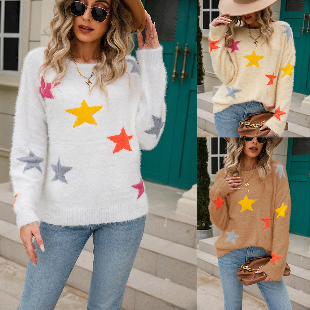 Damer fashionabel sweater med stjernemotiv Stilla