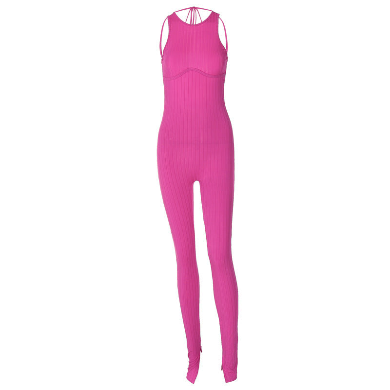 Dame Sporty jumpsuit i trendy ribdesign med høj krave Stilla