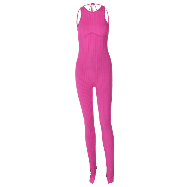 Dame Sporty jumpsuit i trendy ribdesign med høj krave Stilla