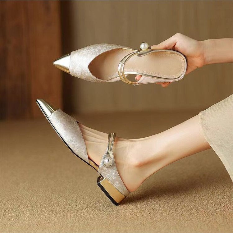 Dame elegante Slingback-pantoletten med fashionabel metalaccent og komfortabel blokhælhæl Stilla