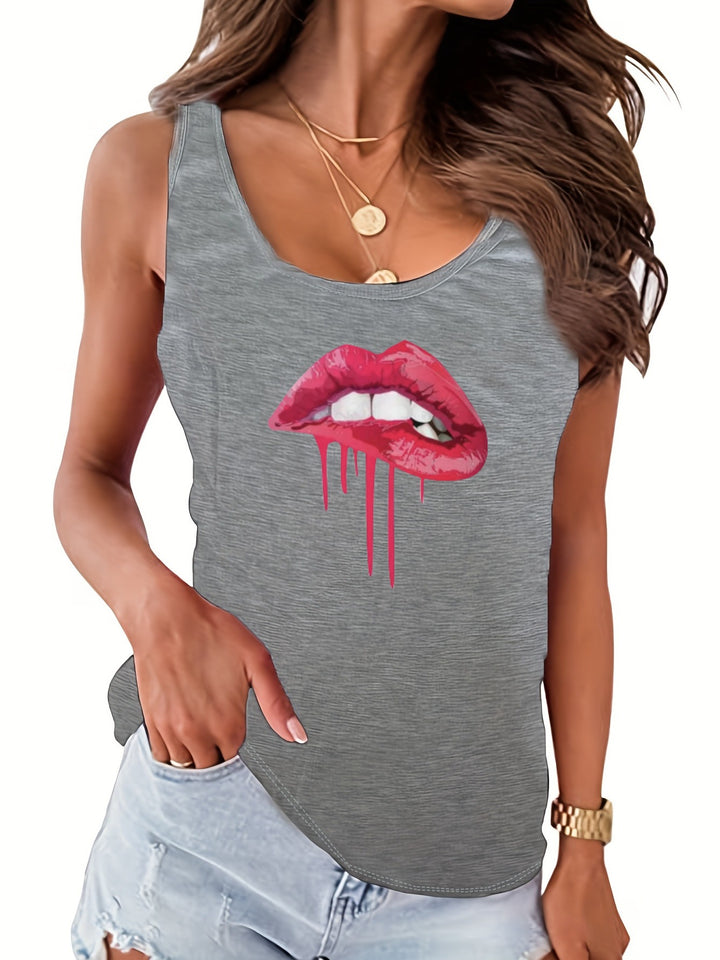 Dame tanktop med kreativt læbedesign Stilla