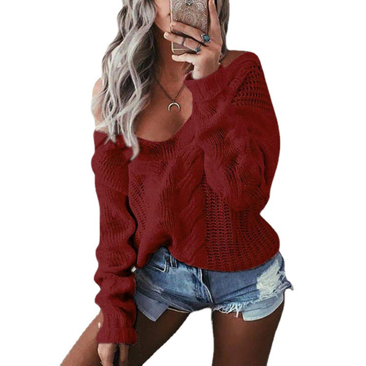 Kvinders chunky strikpullover med off-shoulder look og kabeldesign Stilla