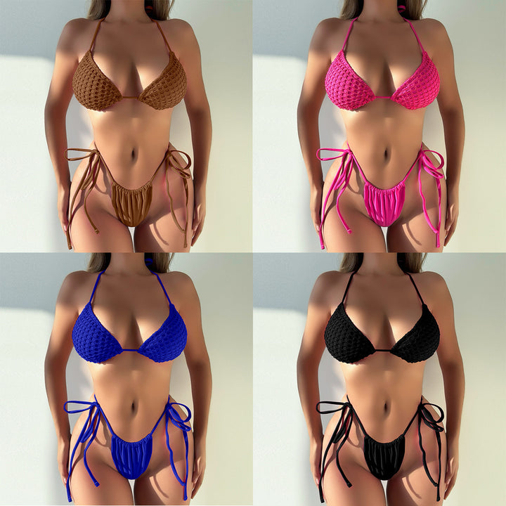 Dame Triangel-Bikini med raffineret mesh-design og justerbare bindebånd Stilla