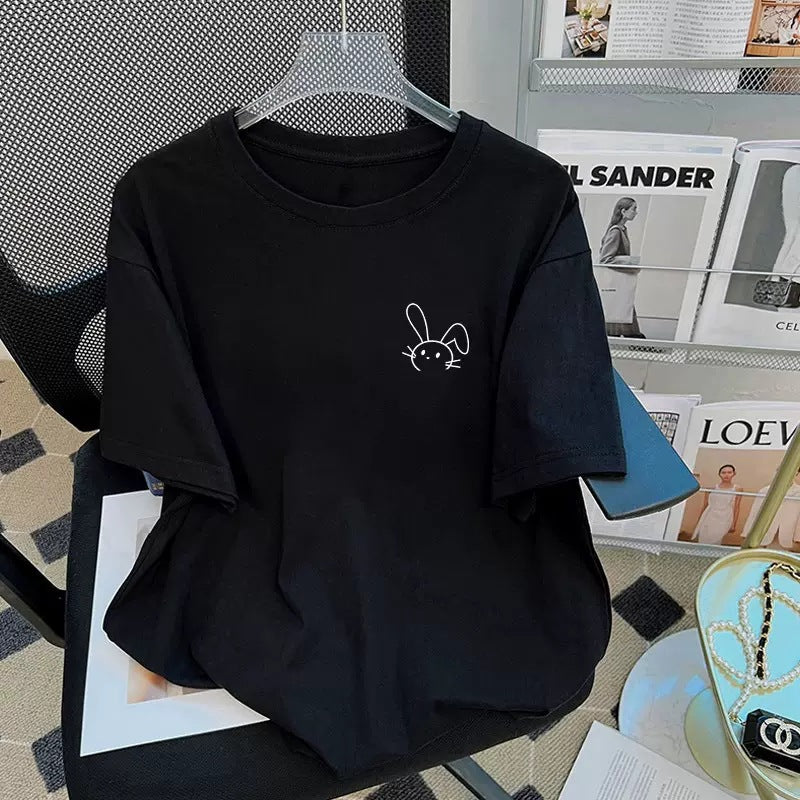 Dame T-shirt med sødt kaninmotiv Stilla