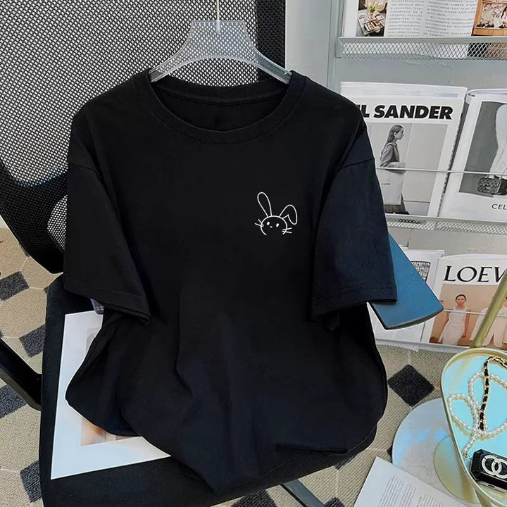 Dame T-shirt med sødt kaninmotiv Stilla