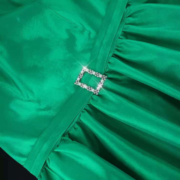 Damer Elegant Midikjole med puffærmer og diamanter besat bælte Skovae