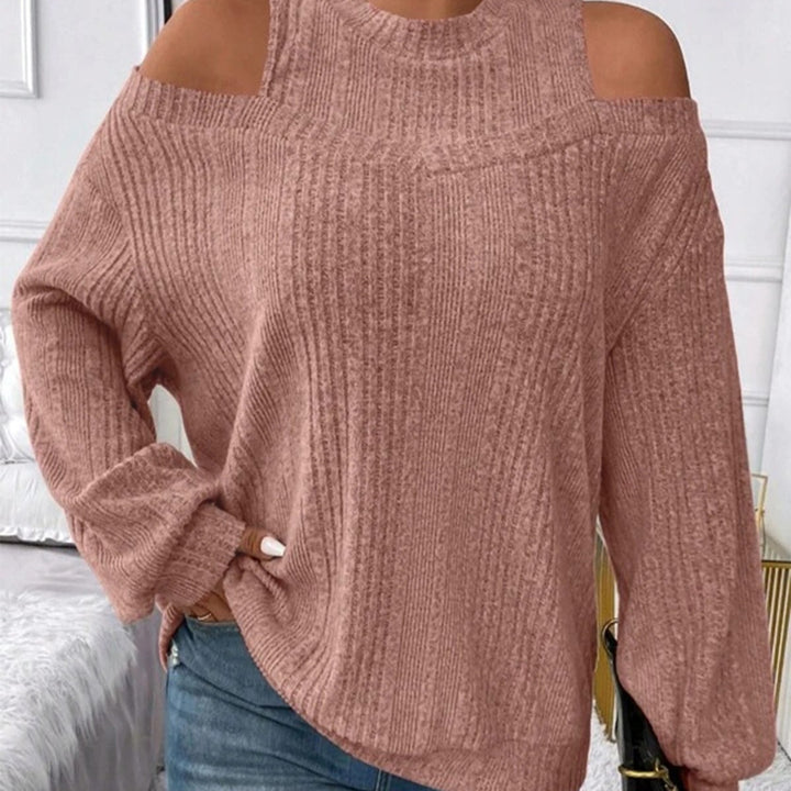 Dame Mode Strikpullover med skuldersnit og ribstruktur Stilla