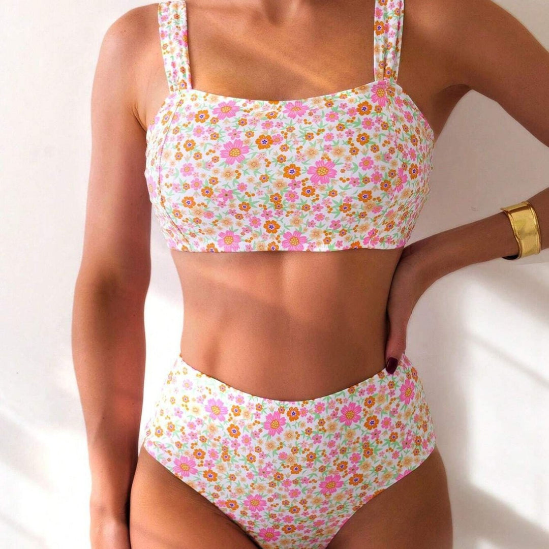 Dame Floral Print Højtaljet Bikini-Sæt Stilla 1750313555
