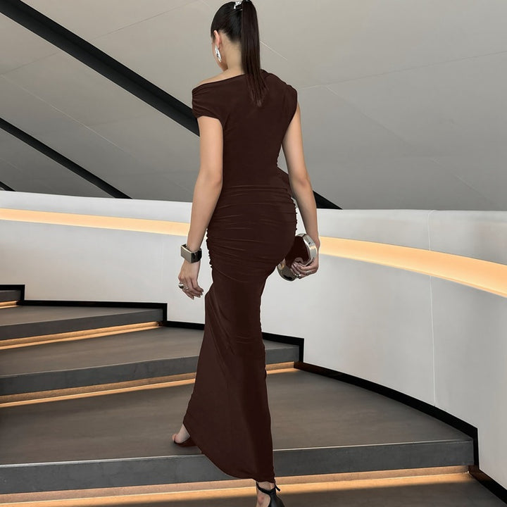 Damer Elegant Wrap Maxikjole med asymmetrisk skulderparti Skovae