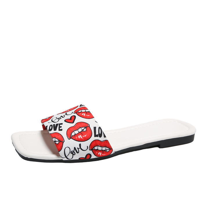 Dame slide-sandaler med trendy kys-motiv og behagelig sål Stilla