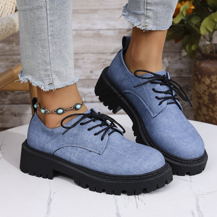 Dame snørrestøvler med skridsikkert gummisål og moderigtigt denim-overmateriale Stilla