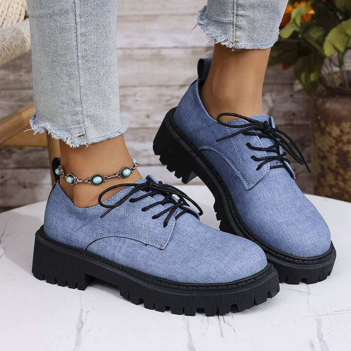 Dame snørrestøvler med skridsikkert gummisål og moderigtigt denim-overmateriale Stilla