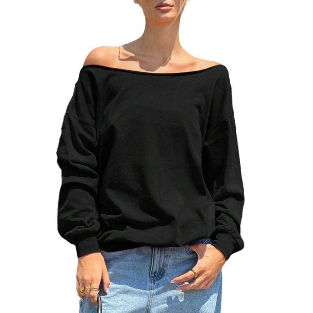 Dame oversized sweatshirt med dyb udskæring og elastiske ærmer Stilla
