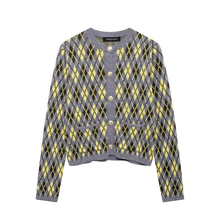 Femme Argyle-mønster strikcardigan Stilla