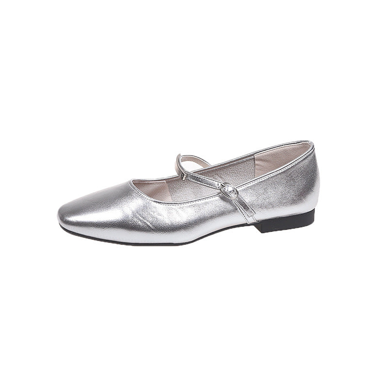 Dame elegant ballerinas med kvadratisk tåparti og justerbar rem Stilla