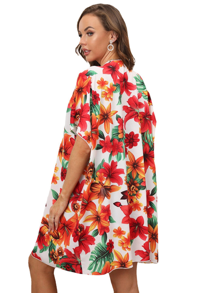 Dame Floral Print Åben Foran Kimono Wrap Stilla