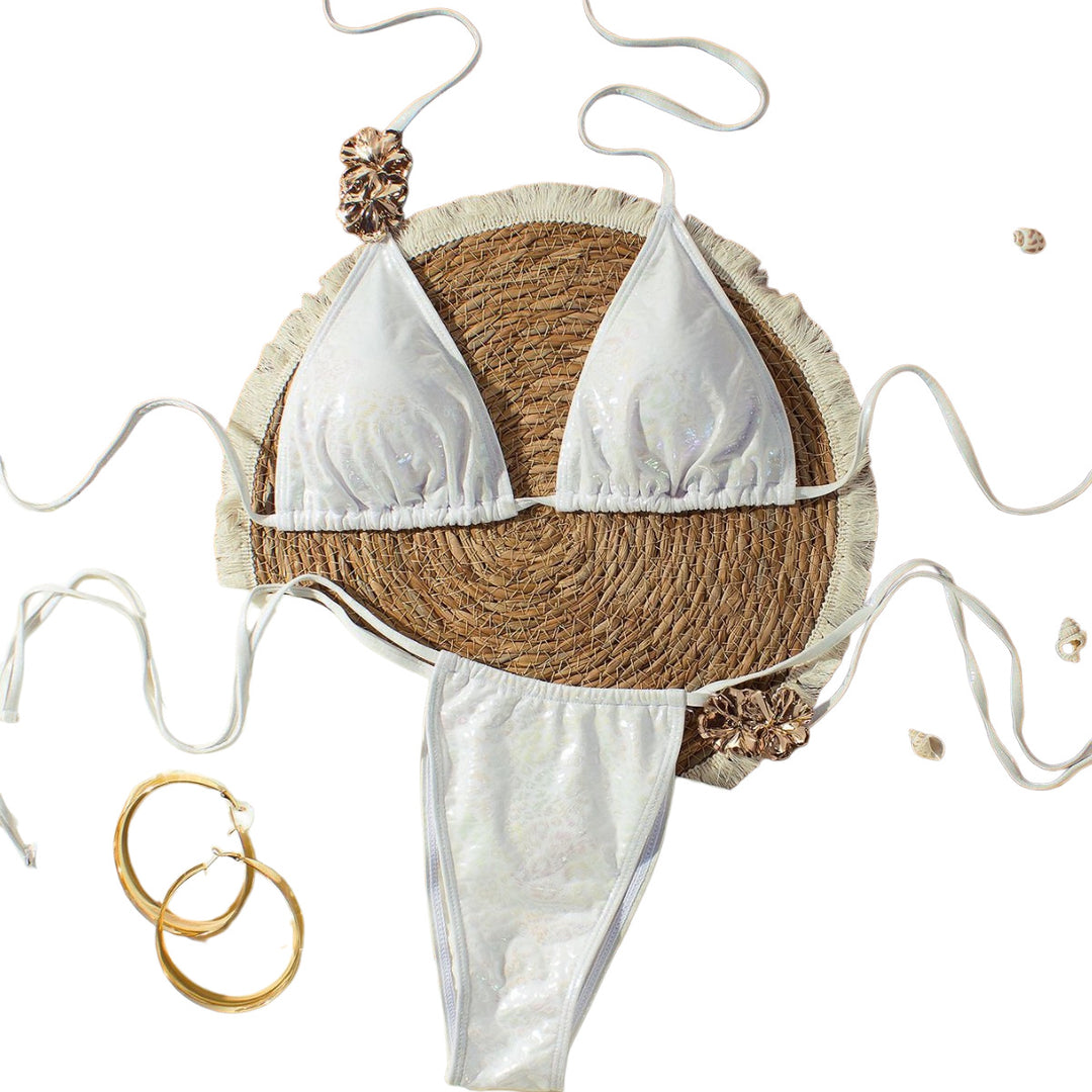 Dame triangel-bikini med glitrende dekorationer Skovae