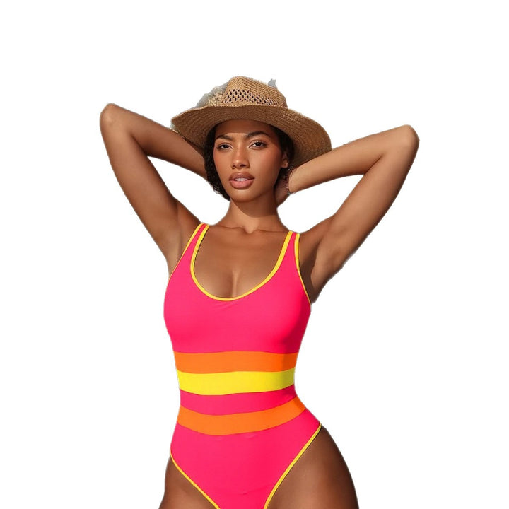 Dame Sporty badedragt med trendy farvede striber Skovae