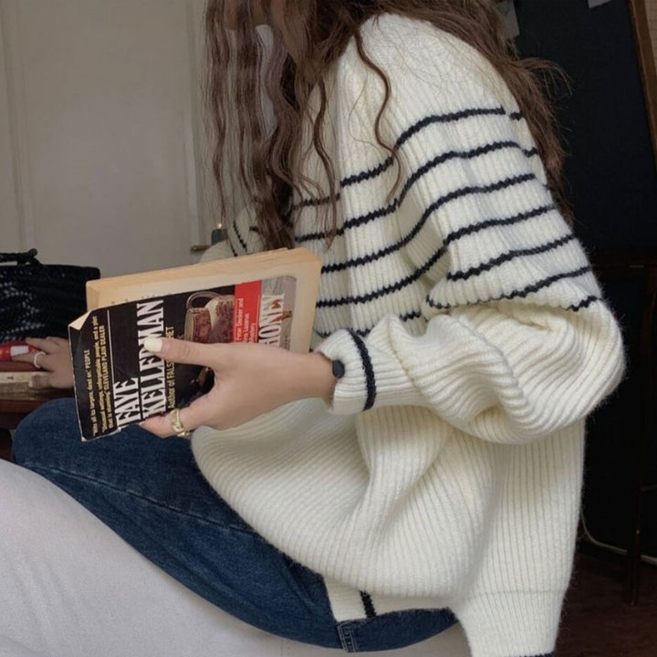 Kvinders afslappede sweater med stribemønster og moderne snit Stilla
