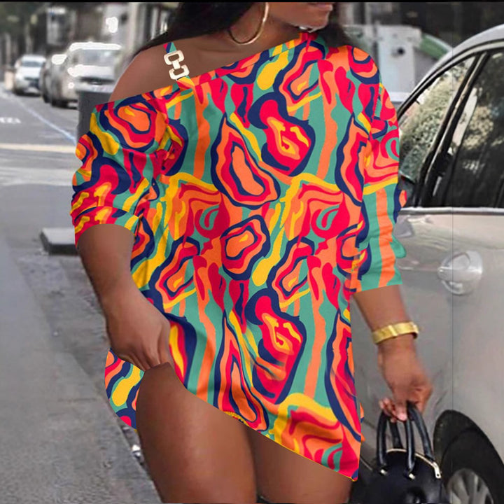 Dame Off-Shoulder Abstrakt Print Kjole Stilla