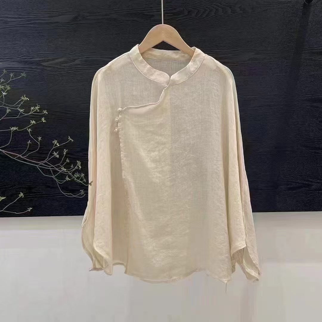 Femme Letvægts Button-Up Top med Mandarin-krave Stilla
