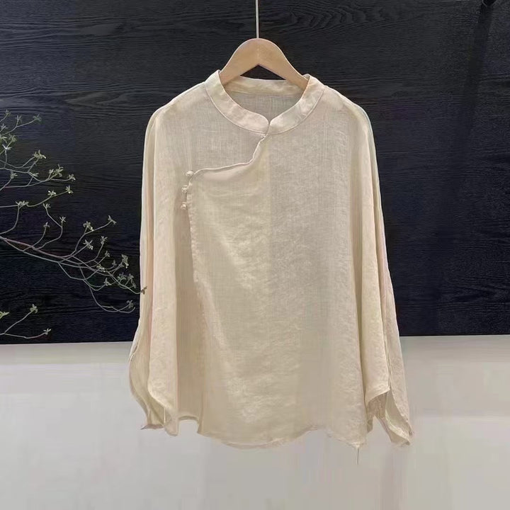 Femme Letvægts Button-Up Top med Mandarin-krave Stilla