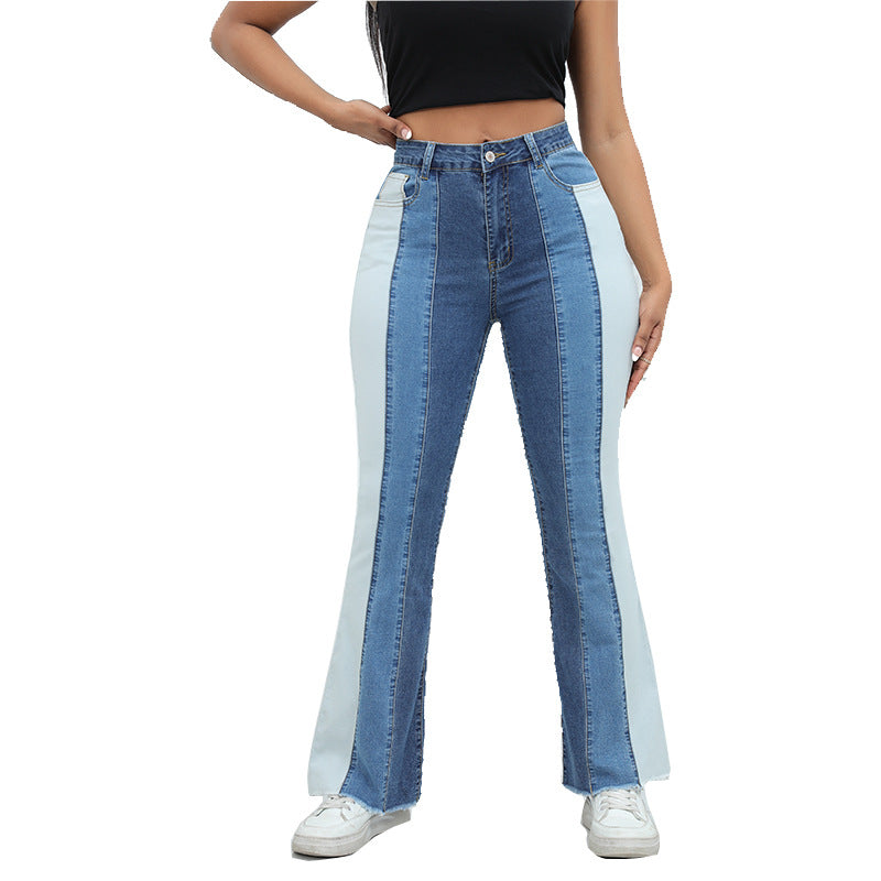 Dame Bootcut Jeans i kontrastdesign med frynset søm Stilla