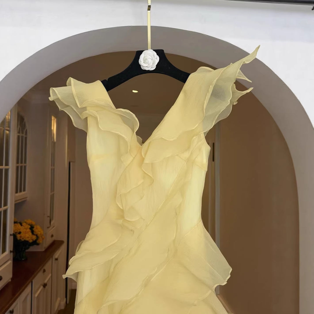 Dame Maxi-kjole med elegant vandfald rüschedesign og off-shoulder stropper Skovae