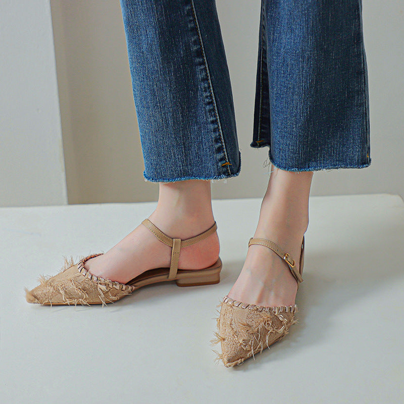 Dame elegante Slingback Ballerinaer med struktureret frynse-detalje Stilla