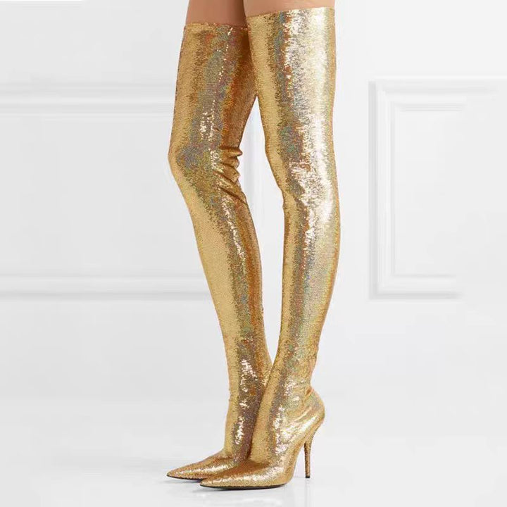 Femme High-Heel Over-the-Knee Pailletstøvler Stilla