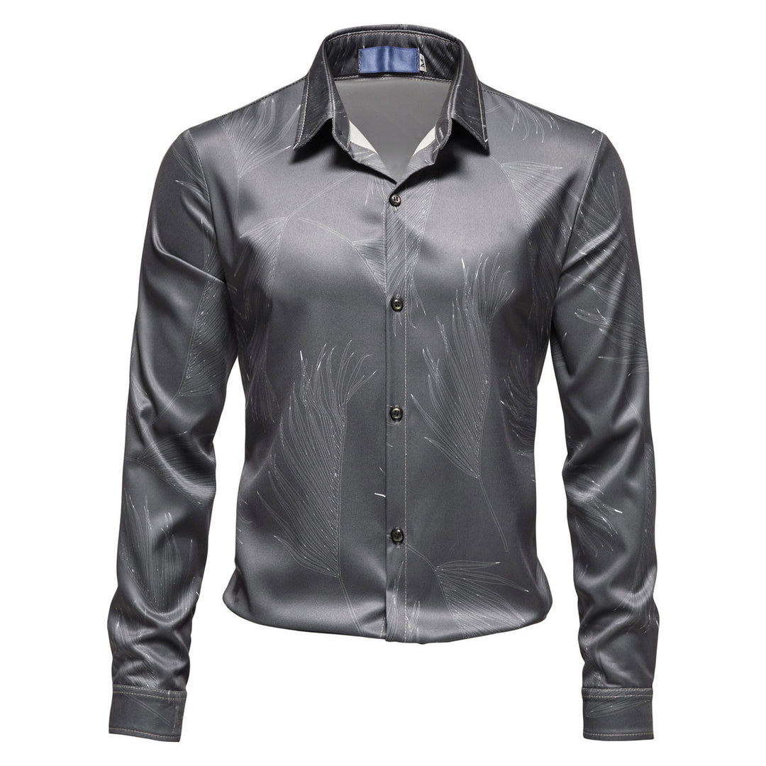 Herrer Elegant Satin Blade Tryk Skjorte Stilla