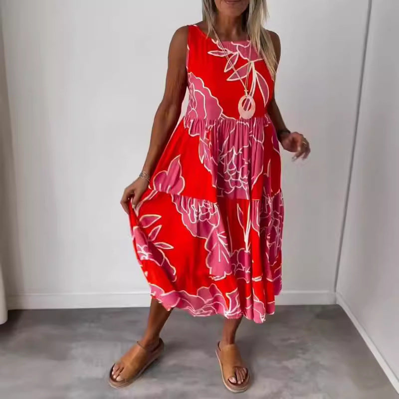 Dame blomsteret Midi-kjole med vid pasform og luftig fit Stilla