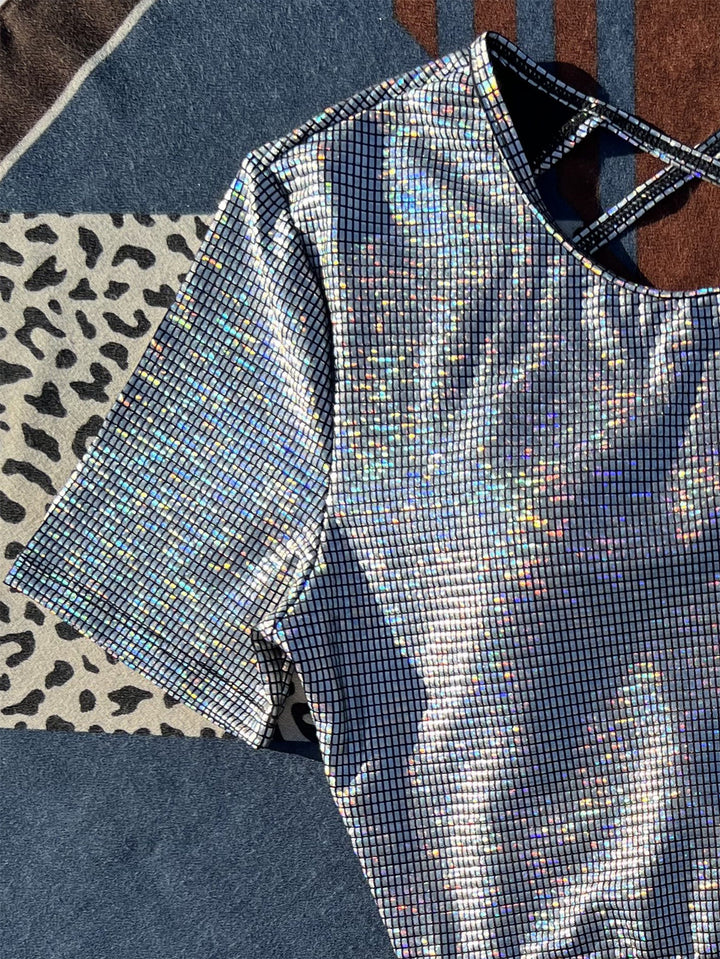 Dame Glitrende Crop-Top Bustier og højt skåret badetøj Stilla