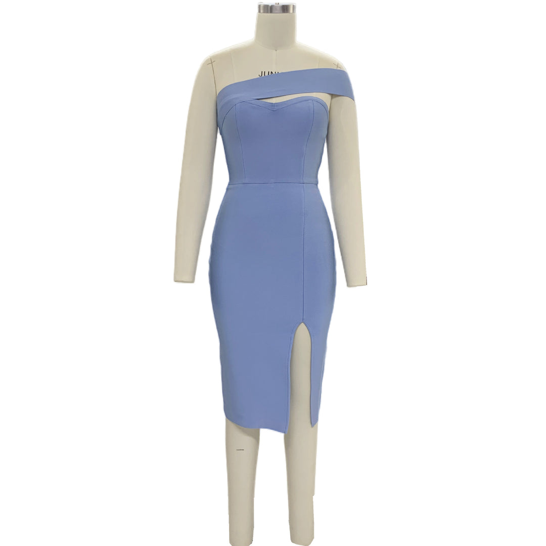 Dame Elegant Midikjole med asymmetrisk snit og slids Stilla