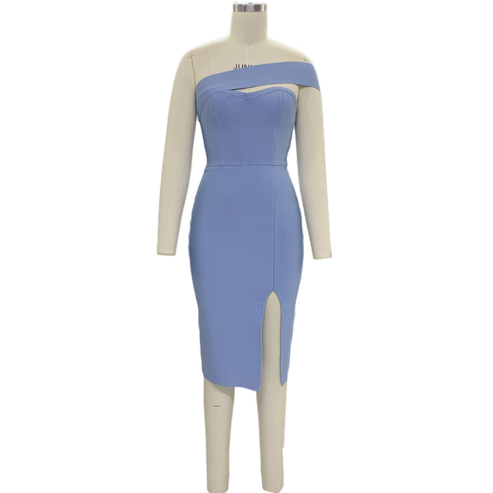 Dame Elegant Midikjole med asymmetrisk snit og slids Stilla