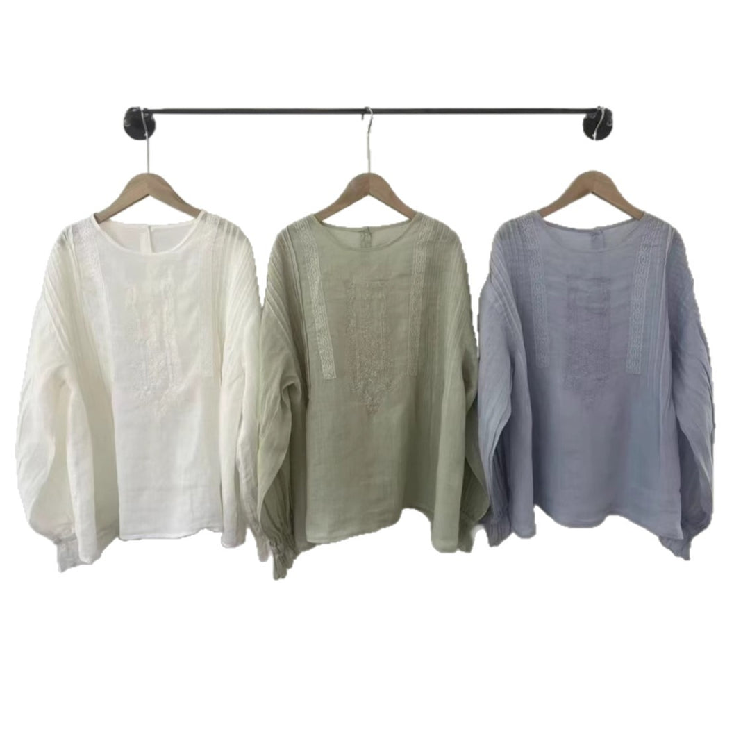 Femme Broderet Langærmet Bluse Stilla