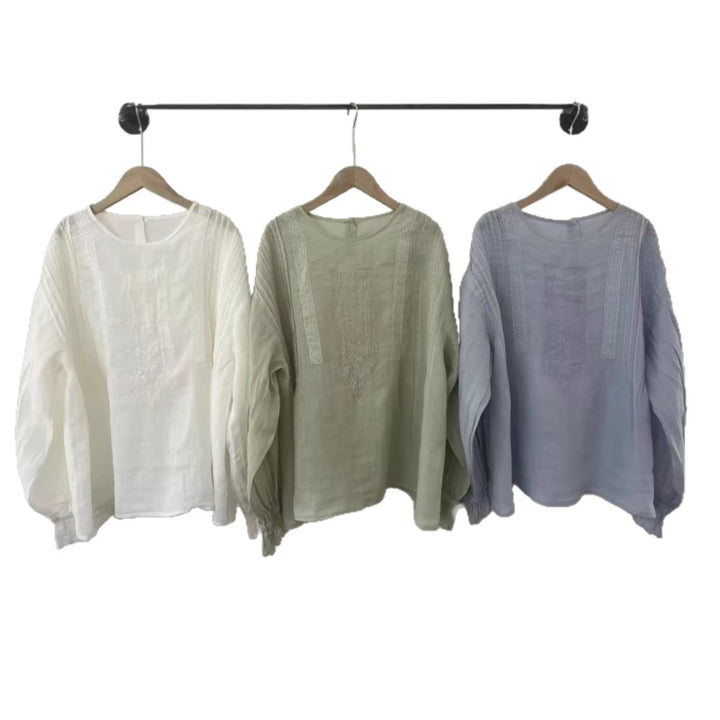 Femme Broderet Langærmet Bluse Stilla