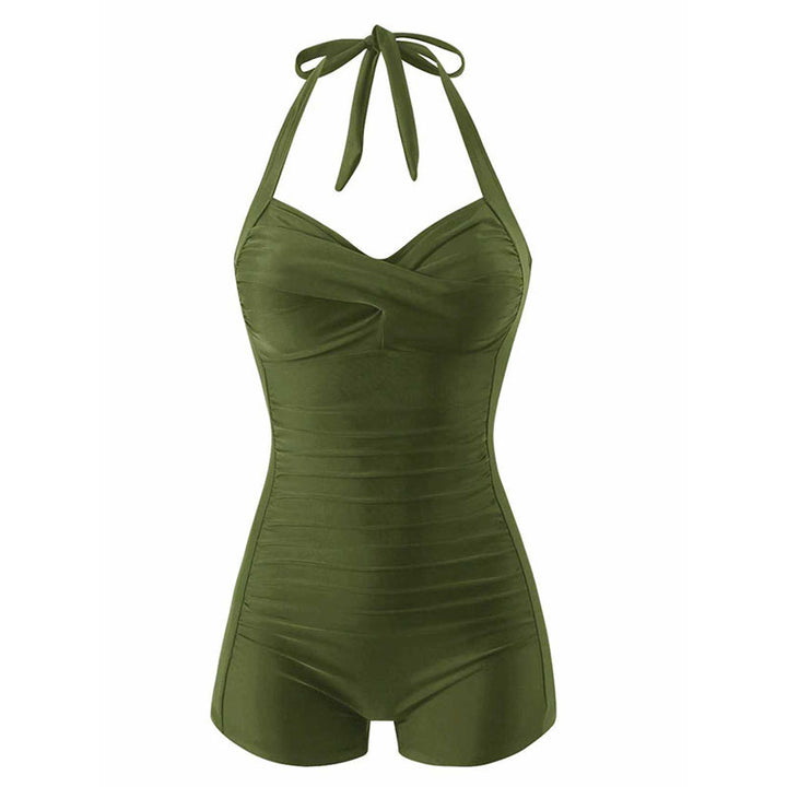Dame Halterneck swimsuit med flatterende drapering Skovae