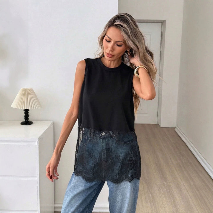 Damen luftiges Oberteil mit elegantem Spitzenvolant Skovae