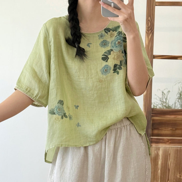 Femme Floral Print Afslappet Pasform Top Stilla