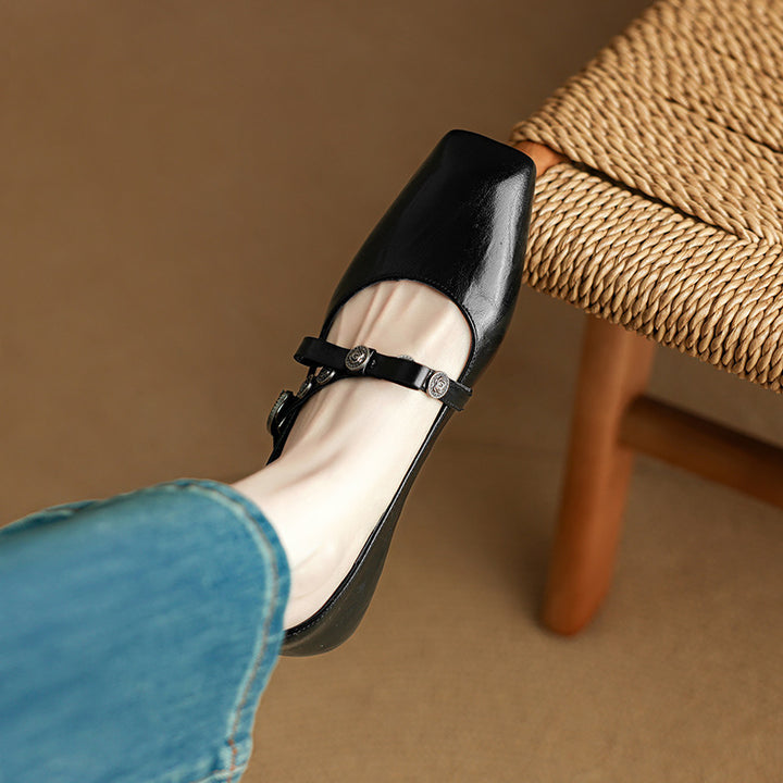Kvinder Square Toe Mary Jane Flats med justerbar rem Stilla