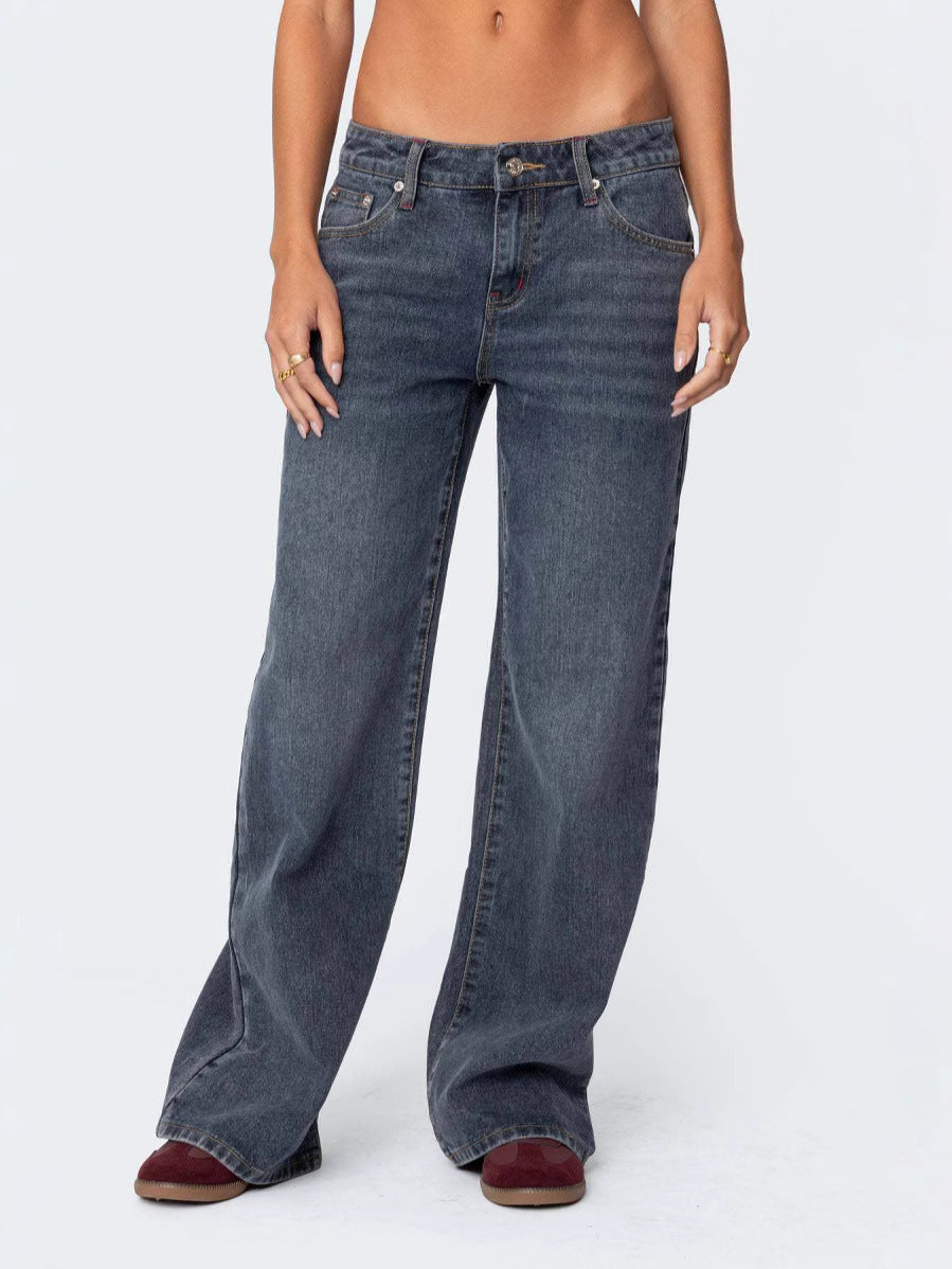 Dame bred Denim-bukser med frynset kant og høj talje Stilla