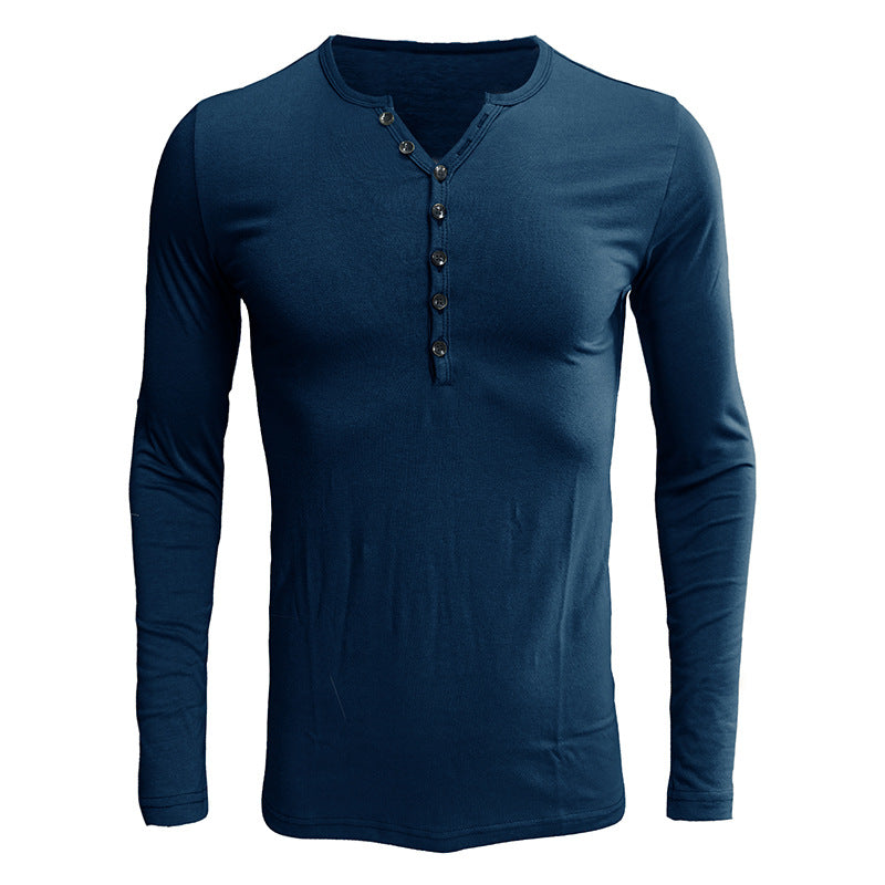 Herrer Langærmet Henley skjorte med stilfulde knapper og elastisk stof Stilla